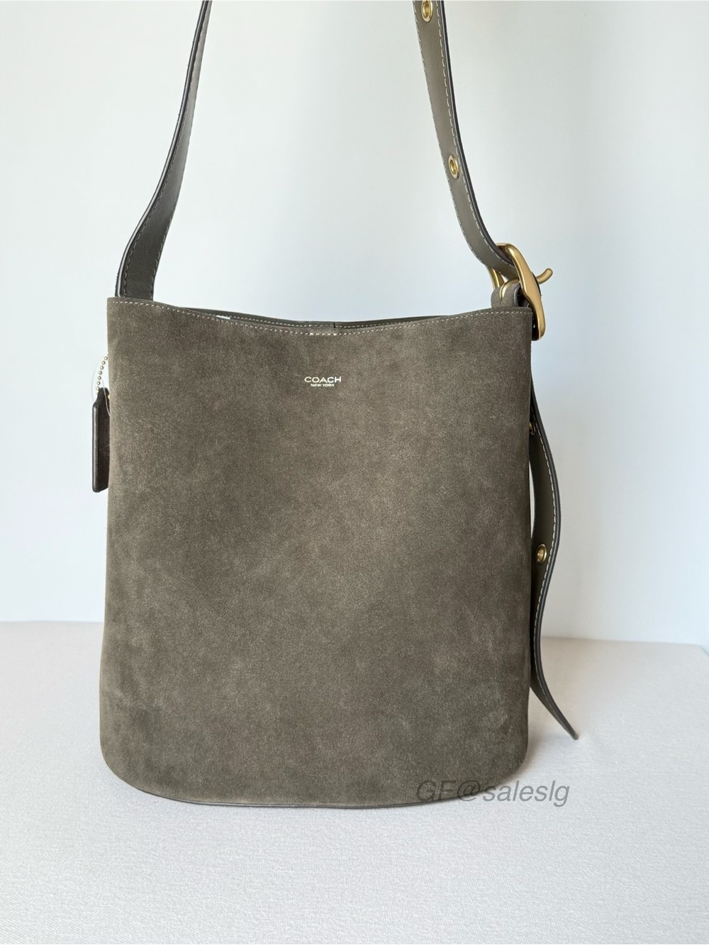 NWT Coach Bleecker Bucket Shoulder Bag Suede Olive Green CCC24